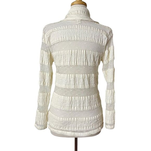 TINY Lace Sheer Panel Top Size XL Cream Layering Whimsigoth Cowl Neck Stretch - Picture 7 of 11